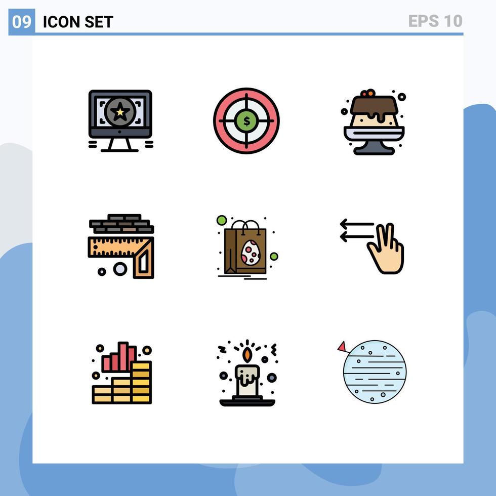 9 fylld linje platt Färg begrepp för webbplatser mobil och appar påsk storlek mål nivå mått redigerbar vektor design element