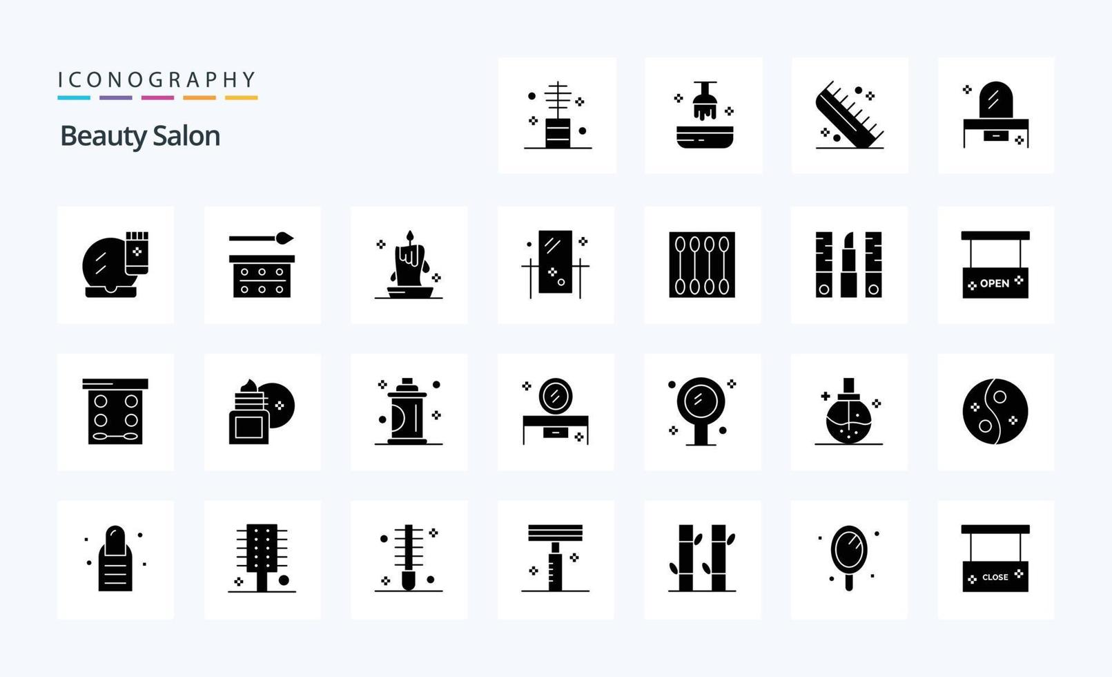 25 skönhet salong fast glyf ikon packa vektor