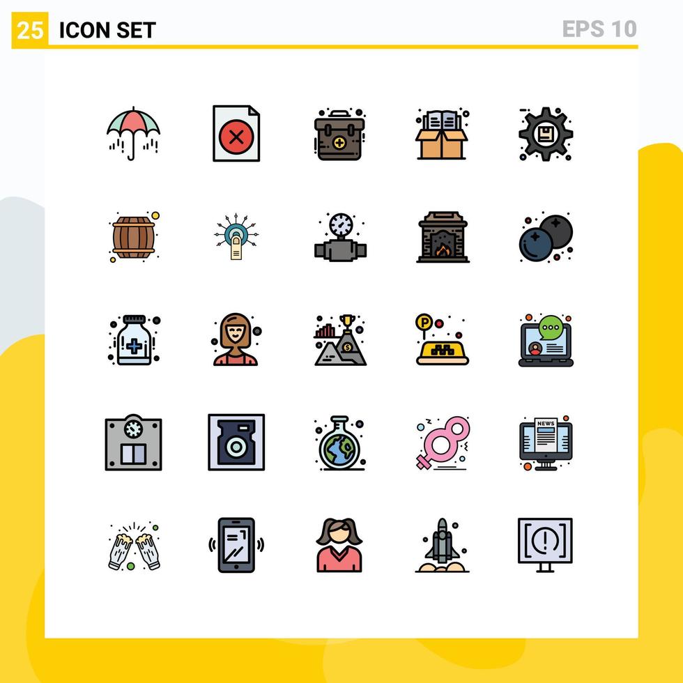 piktogram uppsättning av 25 enkel fylld linje platt färger av alternativ redskap nödsituation låda bokmärke redigerbar vektor design element