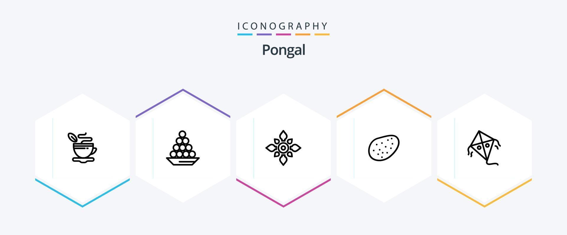 pongal 25 linje ikon packa Inklusive patato. hinduiska. laddu. diwali. dekorera vektor