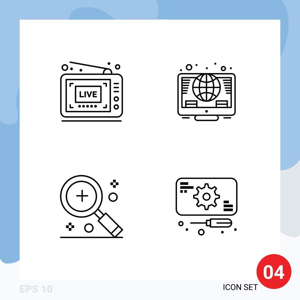 piktogram uppsättning av 4 enkel fylld linje platt färger av utsända hitta video investering förstoringsglas redigerbar vektor design element
