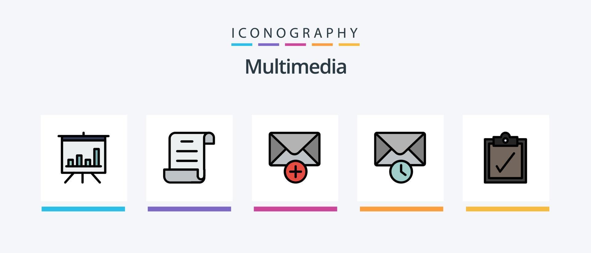 Multimedia Linie gefüllt 5 Symbol Pack einschließlich . Analytik. Botschaft. kreativ Symbole Design vektor