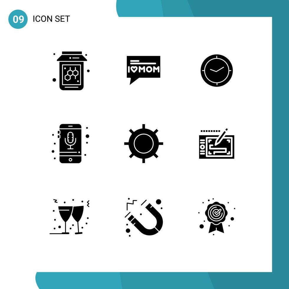 uppsättning av 9 kommersiell fast glyfer packa för uppsättning grundläggande timer smartphone telefon redigerbar vektor design element