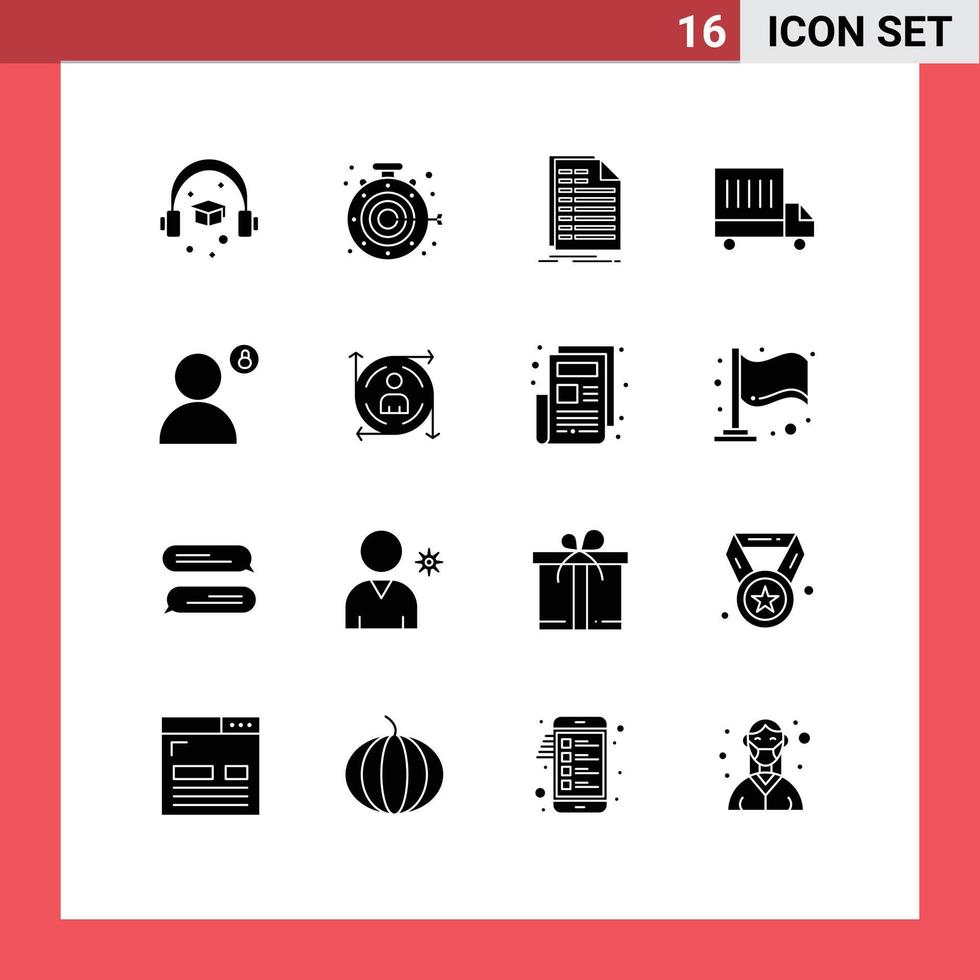 mobil gränssnitt fast glyf uppsättning av 16 piktogram av Lösenord konto excel skåpbil leverans redigerbar vektor design element