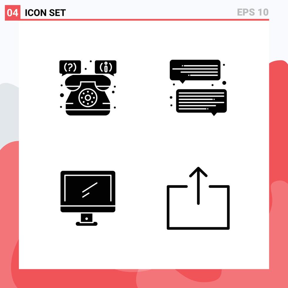 4 Universal- solide Glyphe Zeichen Symbole von Hilfe Gerät Telefon Botschaft pc editierbar Vektor Design Elemente