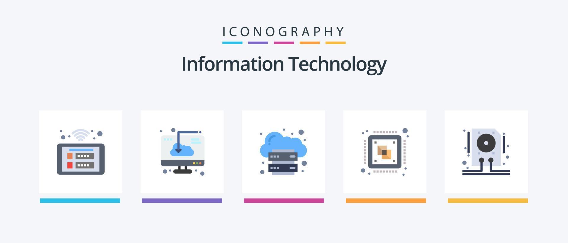 Information Technologie eben 5 Symbol Pack einschließlich Computer. zentral. Installation. Plattform. Infrastruktur. kreativ Symbole Design vektor