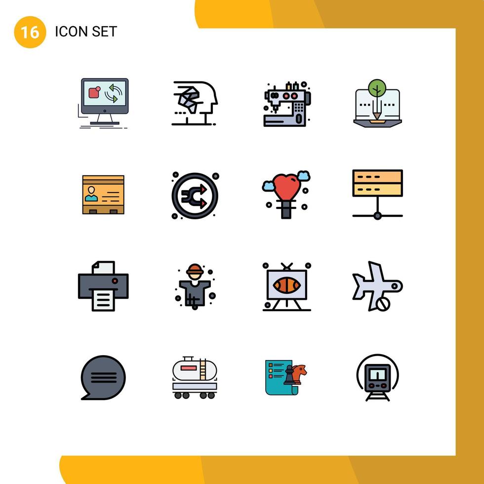 Handy, Mobiltelefon Schnittstelle eben Farbe gefüllt Linie einstellen von 16 Piktogramme von organisch Inhalt organisch Mensch Schneiderei nähen editierbar kreativ Vektor Design Elemente