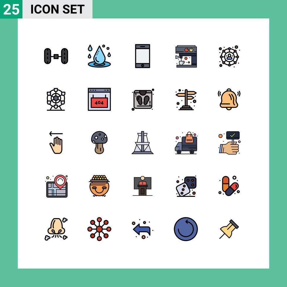modern uppsättning av 25 fylld linje platt färger pictograph av ferris social enhet anslutningar maskin redigerbar vektor design element