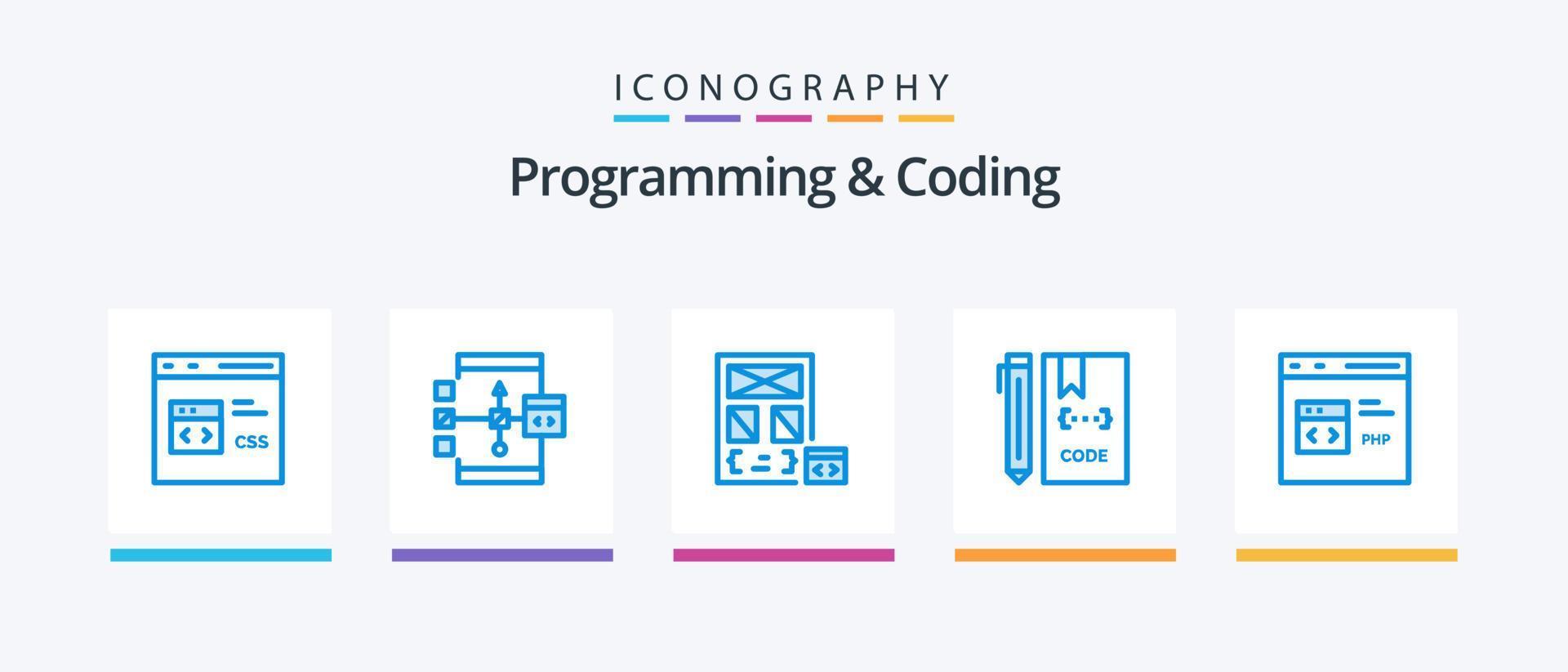 programmering och kodning blå 5 ikon packa Inklusive utveckla. koda. utveckling. sida. utveckla. kreativ ikoner design vektor