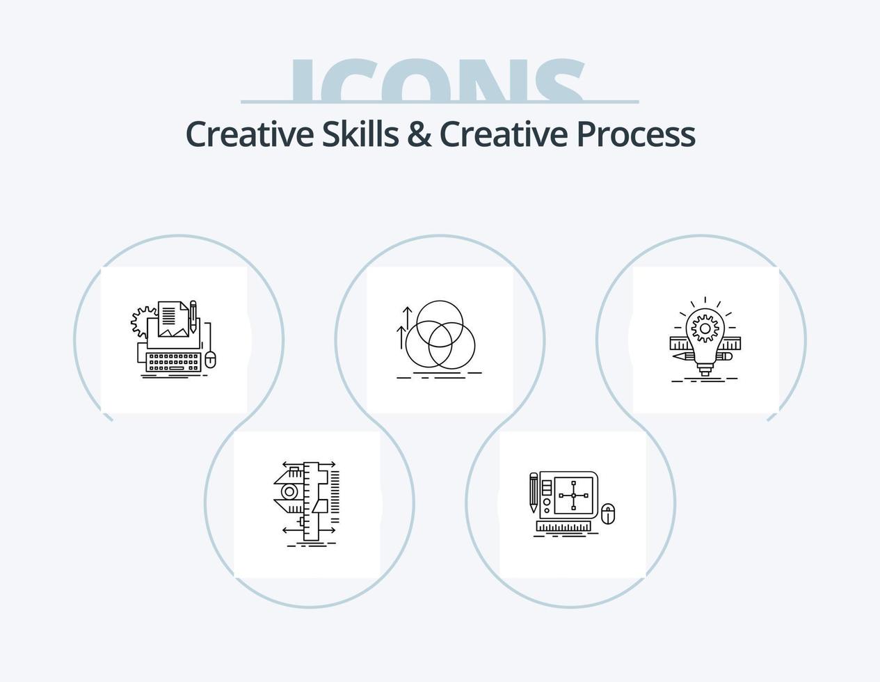 kreativ Kompetens och kreativ bearbeta linje ikon packa 5 ikon design. design. skiss. se. utveckling. identitet vektor