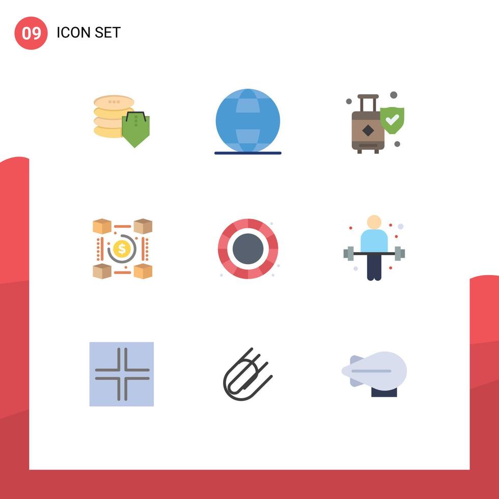 grupp av 9 platt färger tecken och symboler för Färg hjul sid försäkring nätverk blockchain redigerbar vektor design element