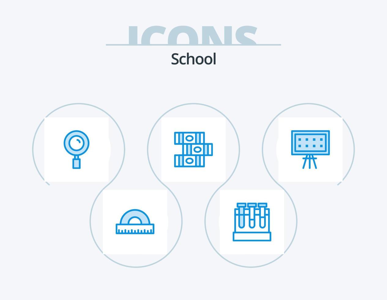 skola blå ikon packa 5 ikon design. utbildning. alfabet. hitta. bibliotek. böcker vektor