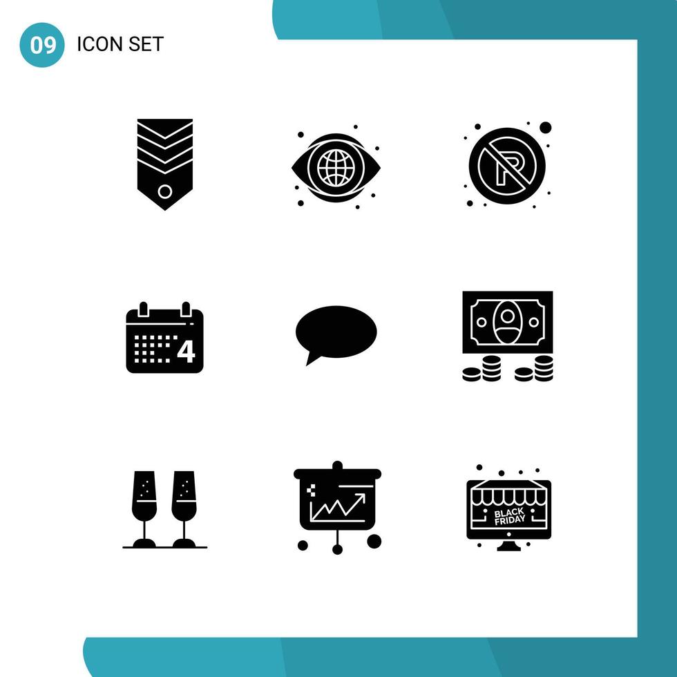 uppsättning av 9 modern ui ikoner symboler tecken för chatt datum syn dag tecken redigerbar vektor design element