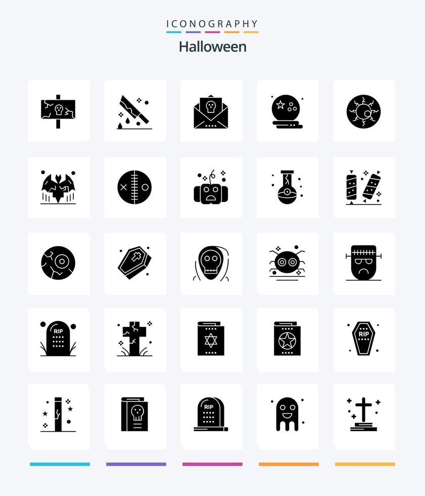 kreativ halloween 25 glyf fast svart ikon packa sådan som måne. fladdermus. kniv. Skräck. halloween vektor