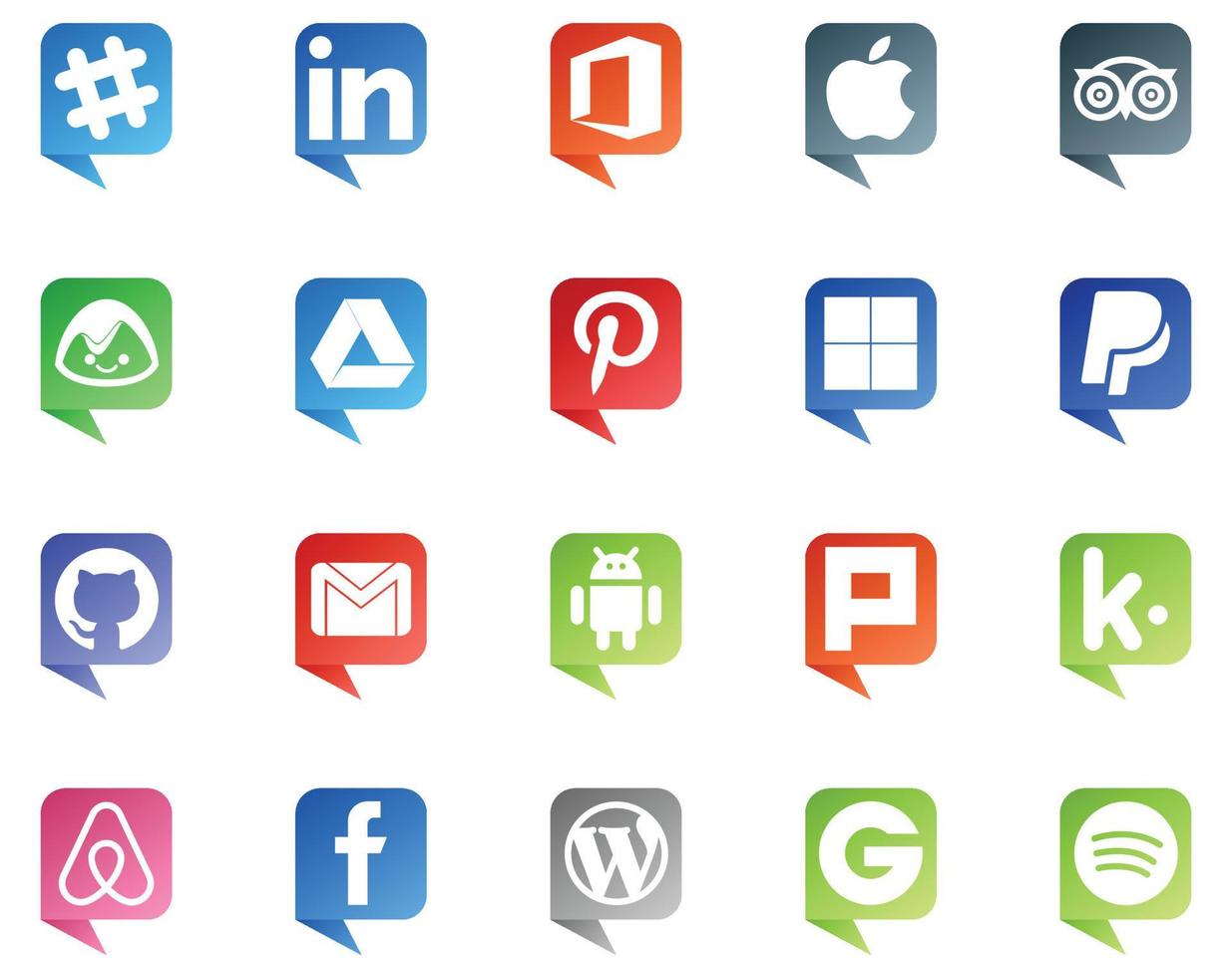 20 social media Tal bubbla stil logotyp tycka om plurk post Google kör e-post github vektor