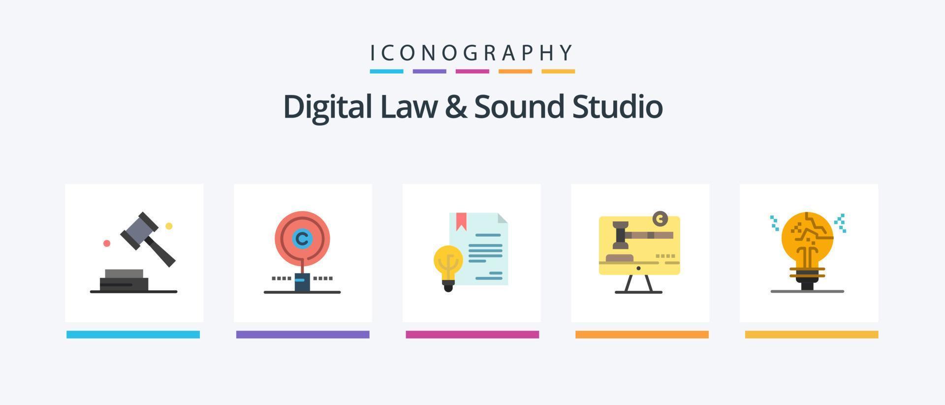 Digital Gesetz und Klang Studio eben 5 Symbol Pack einschließlich Gesetz. Urheberrechte ©. Eigentum. Kopieren Rechts. Erfindung. kreativ Symbole Design vektor