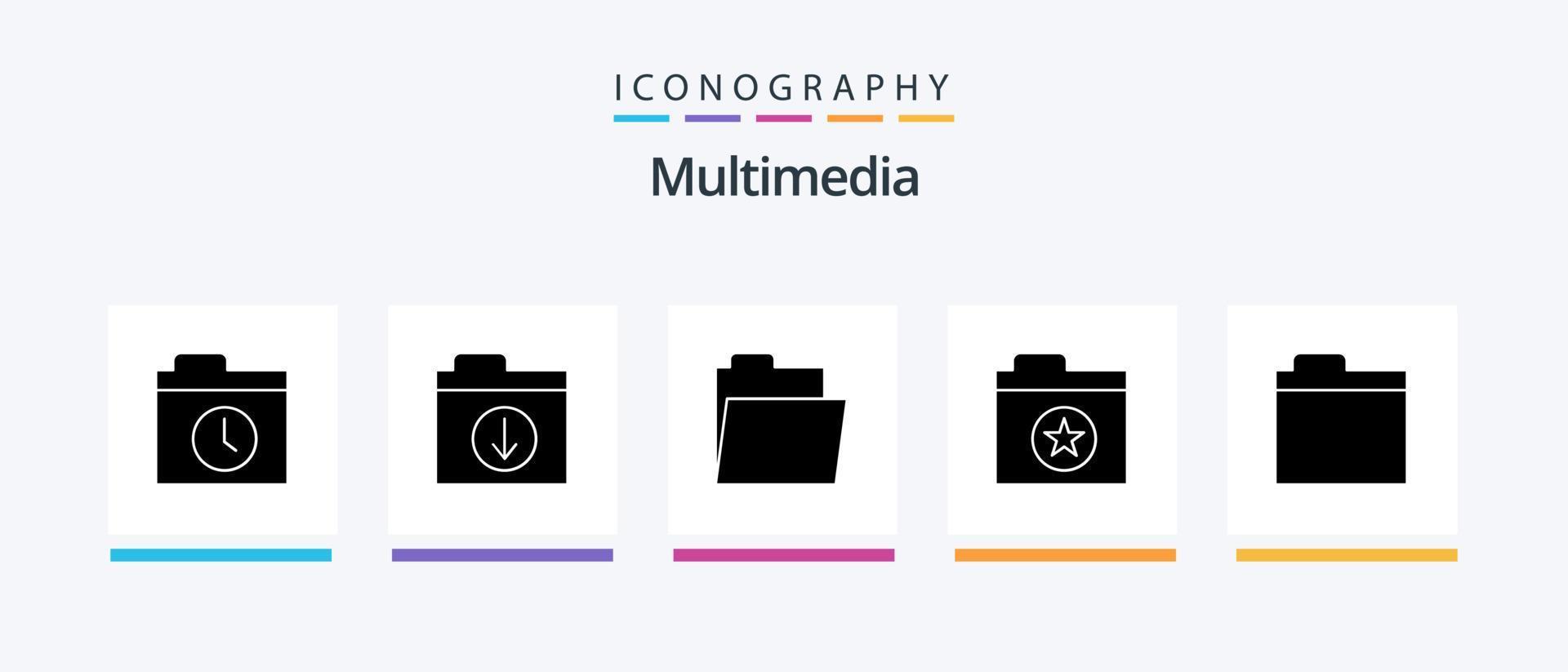 multimedia glyf 5 ikon packa Inklusive . öppna. lagring. filer. kreativ ikoner design vektor