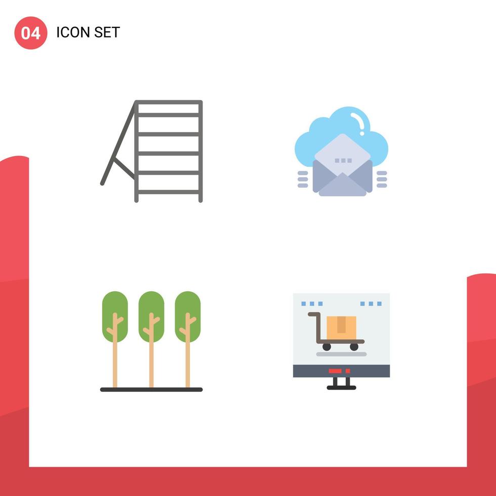 piktogram uppsättning av 4 enkel platt ikoner av konstruktion träd moln data träd redigerbar vektor design element