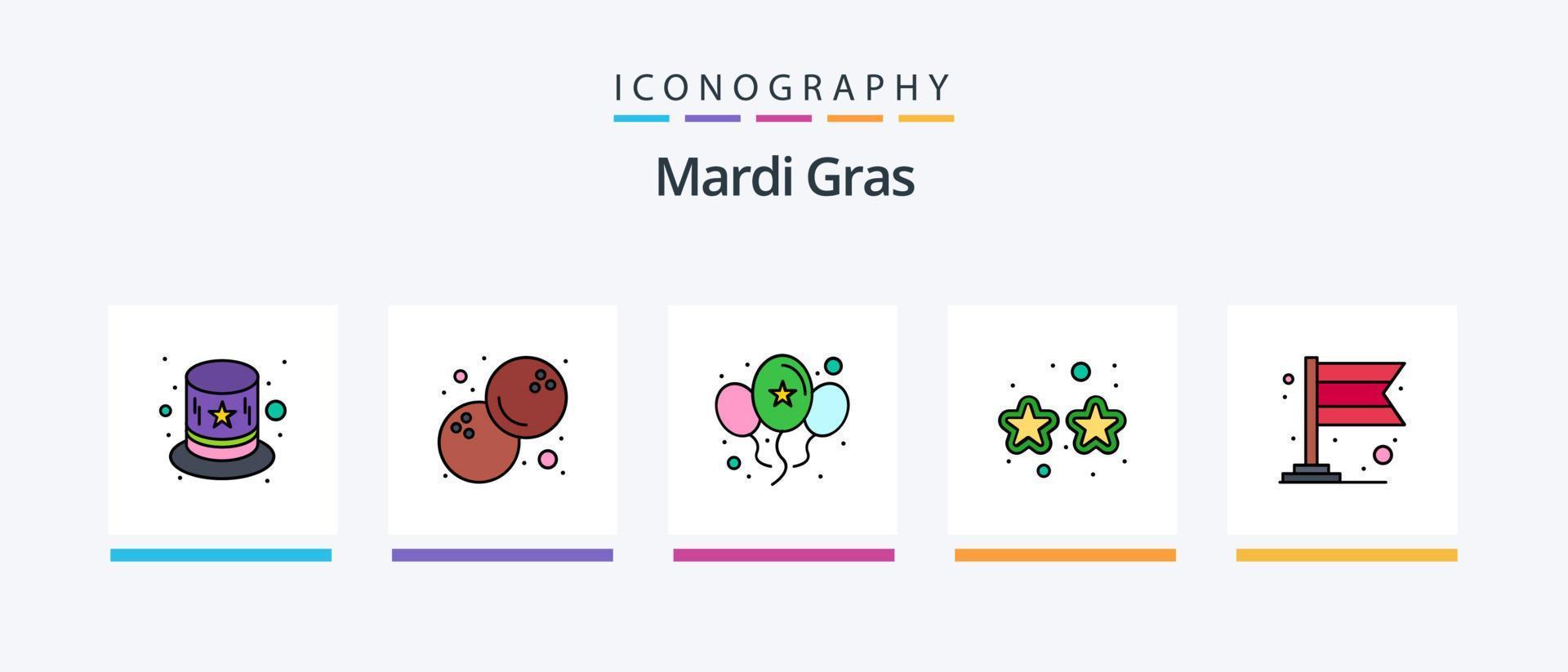 mardi gras linje fylld 5 ikon packa Inklusive glasögon. reste sig. karneval. romantik. blomma. kreativ ikoner design vektor