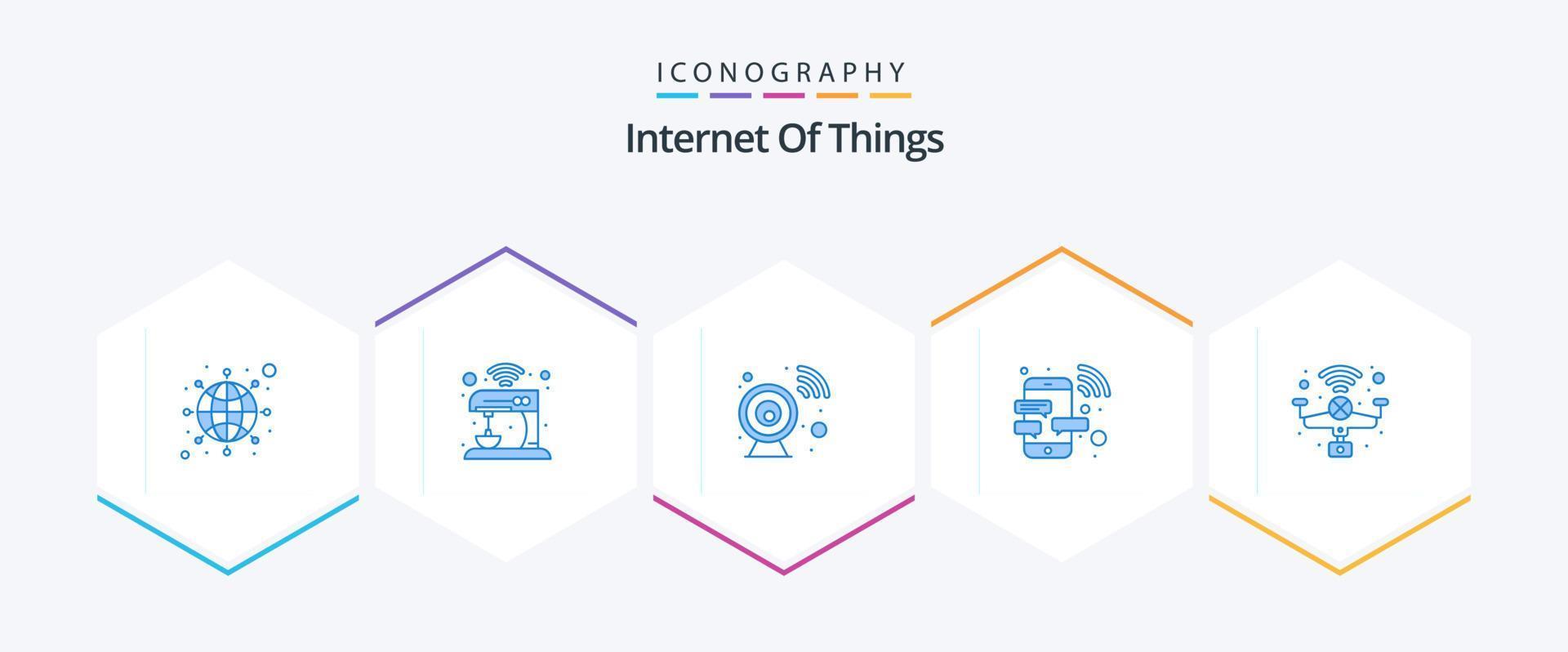 Internet von Dinge 25 Blau Symbol Pack einschließlich schlau. Botschaft. Technologie. Gerät. Sicherheit Kamera vektor
