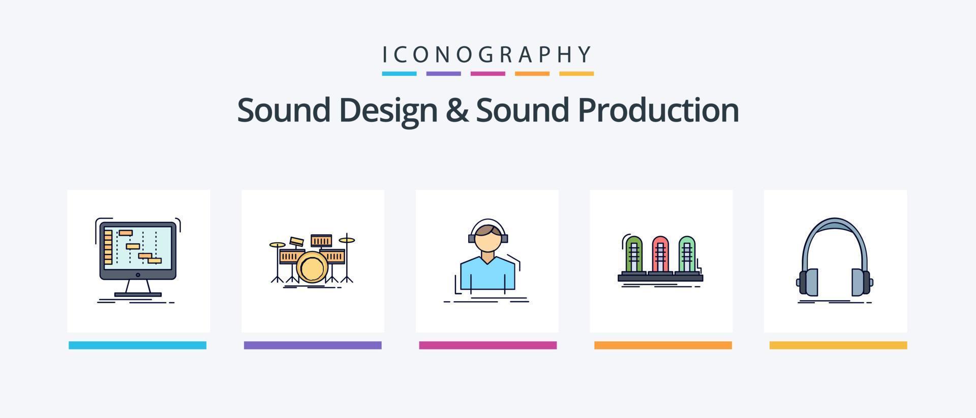 ljud design och ljud produktion linje fylld 5 ikon packa Inklusive midi. kontrollera. midi. tråd. sladd. kreativ ikoner design vektor