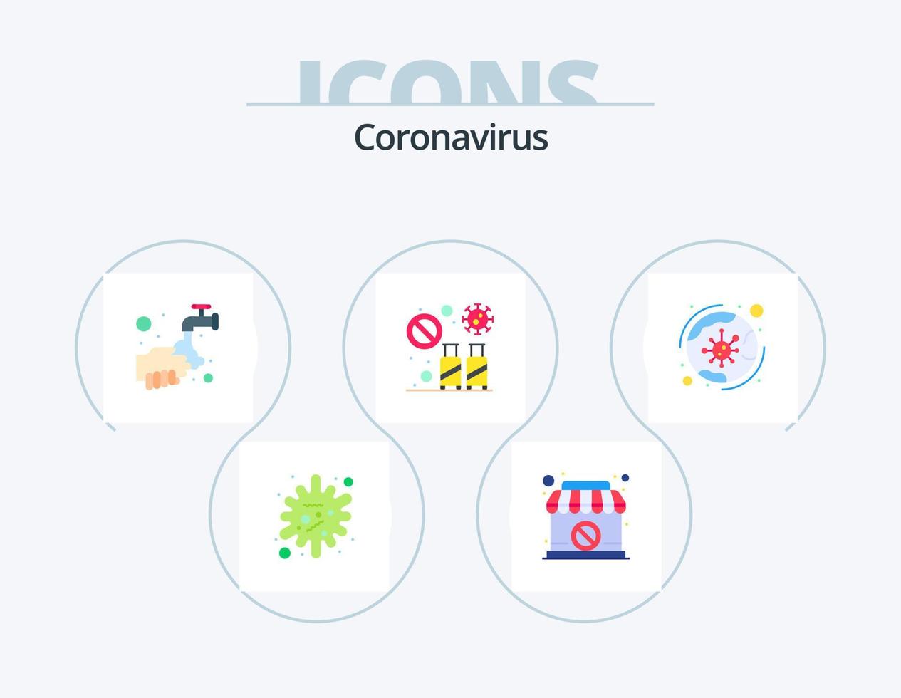 coronavirus platt ikon packa 5 ikon design. virus. överföring. händer. turist. bubbla vektor