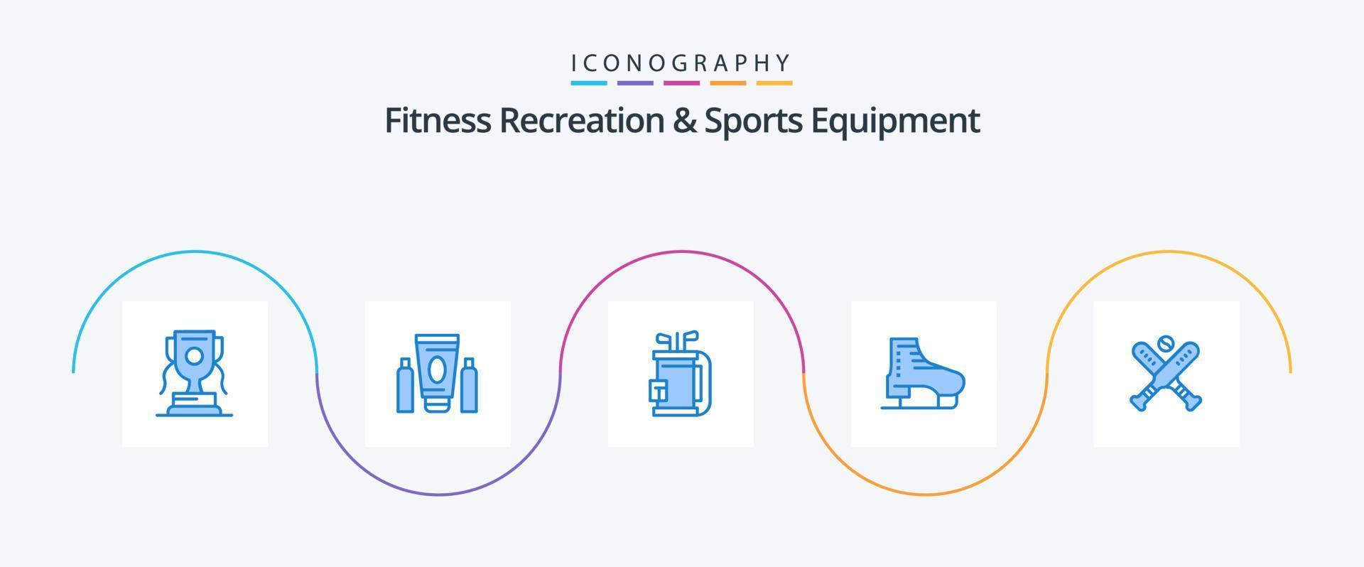 Fitness Erholung und Sport Ausrüstung Blau 5 Symbol Pack einschließlich skaten. Schlittschuh. Tasche. Eis. Stock vektor