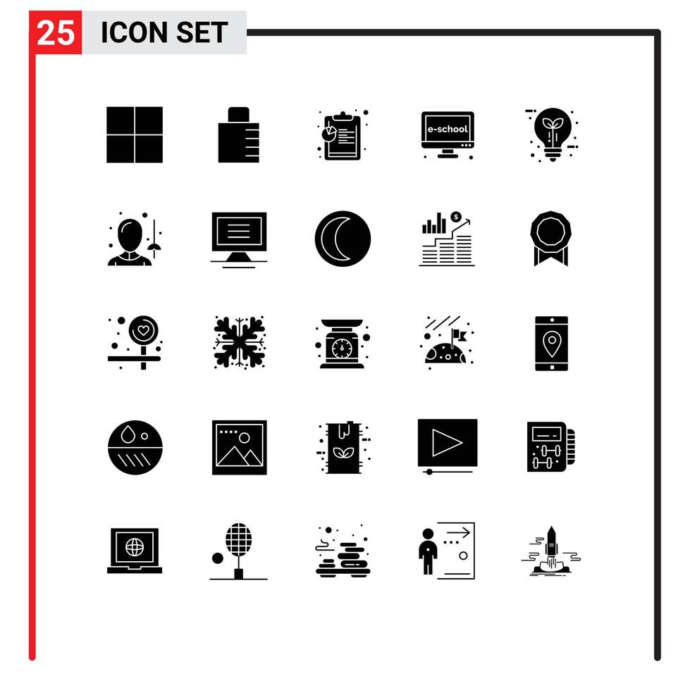 Universal- Symbol Symbole Gruppe von 25 modern solide Glyphen von Blatt Öko Daten Birne Lernen editierbar Vektor Design Elemente