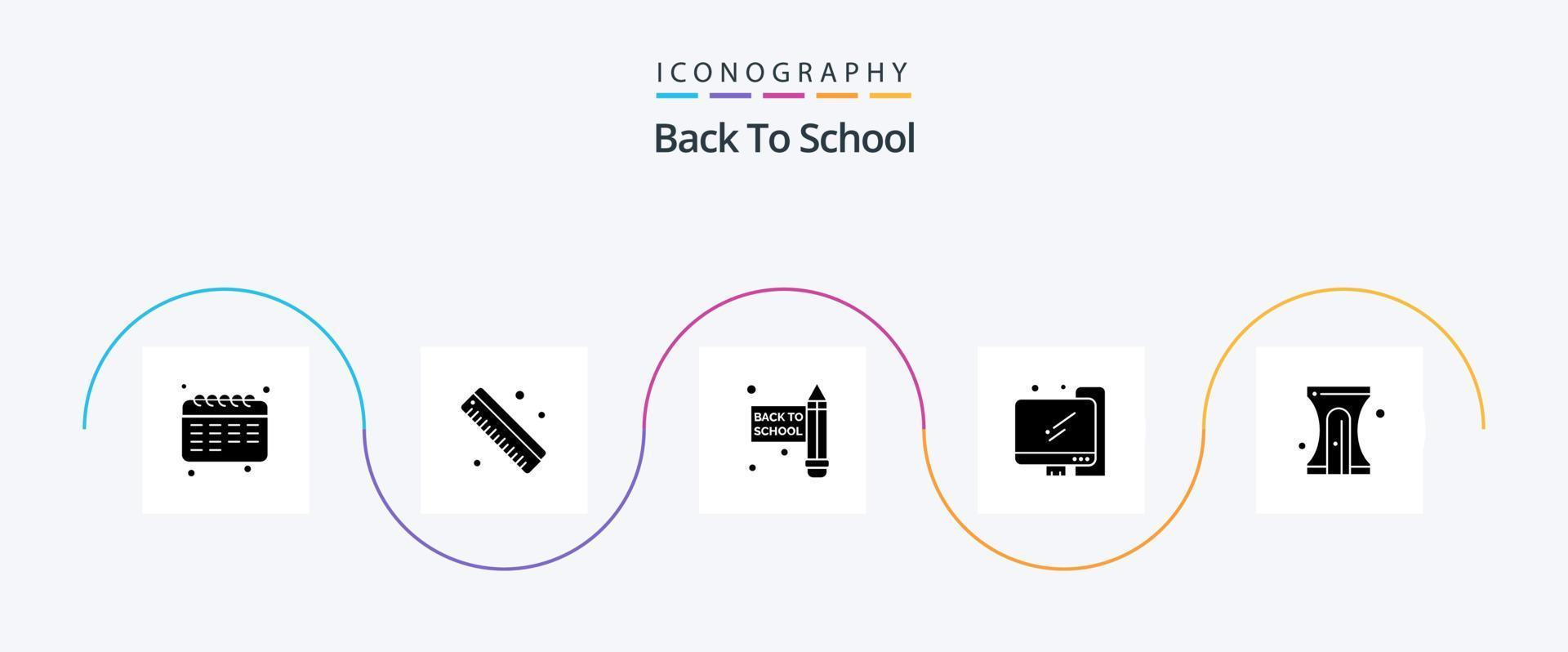 tillbaka till skola glyf 5 ikon packa Inklusive . pennvässare. penna. penna. tillbaka till skola vektor