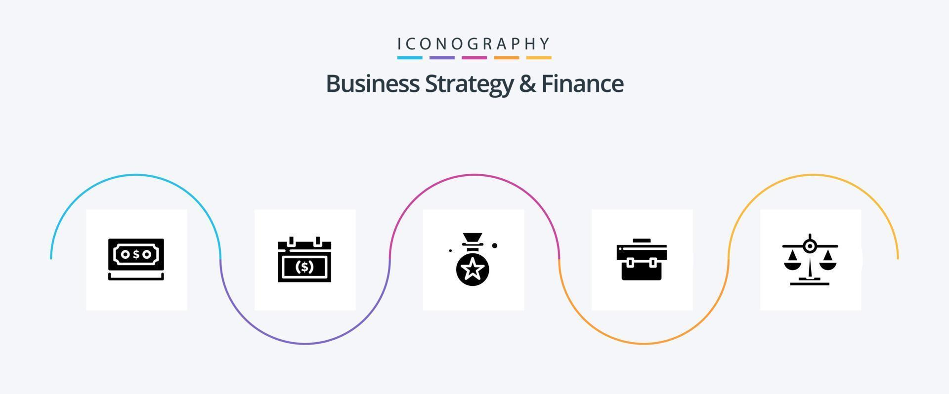 Geschäft Strategie und Finanzen Glyphe 5 Symbol Pack einschließlich . Abzeichen . geplanter Termin . vergeben . vektor