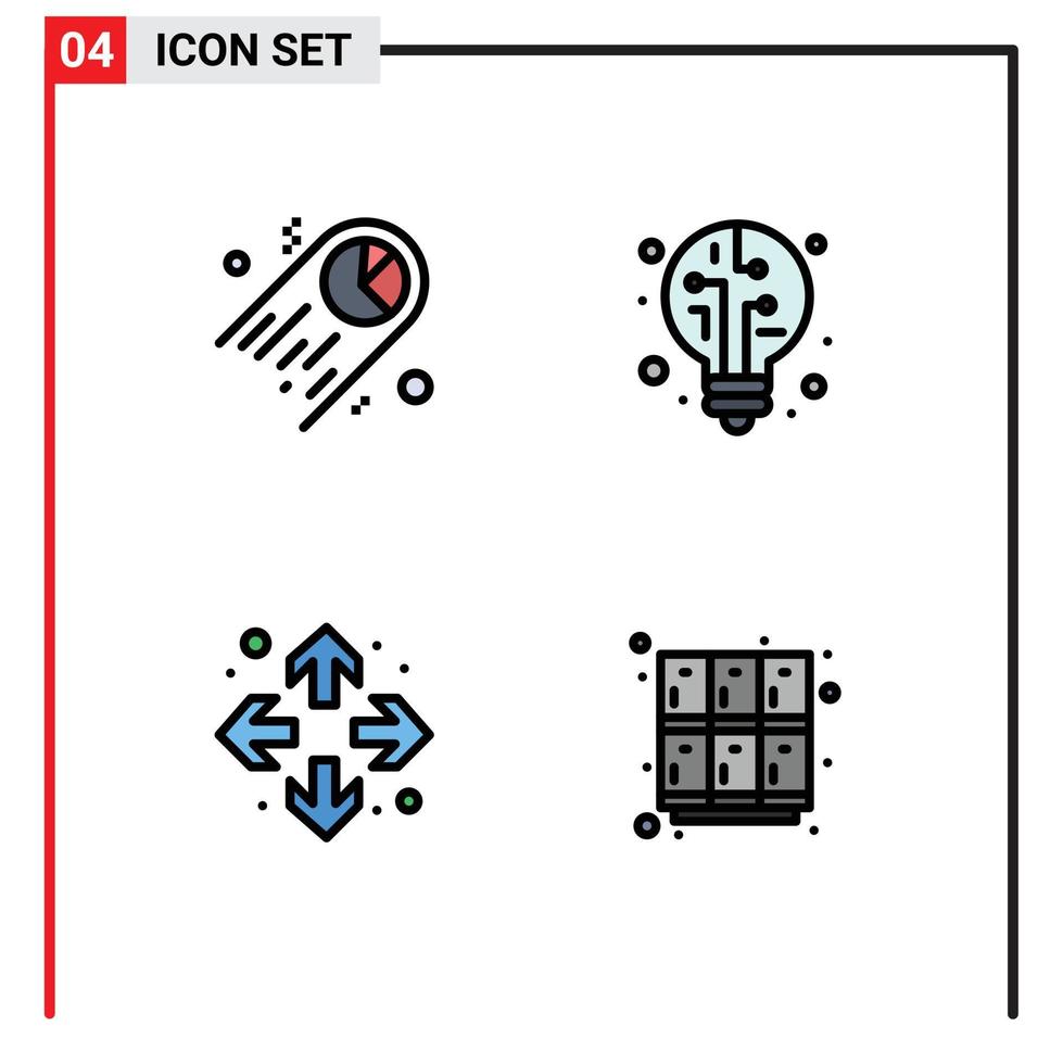 Pack von 4 kreativ gefüllte Linie eben Farben von Diagramm maximieren Raum Birne Lernen editierbar Vektor Design Elemente