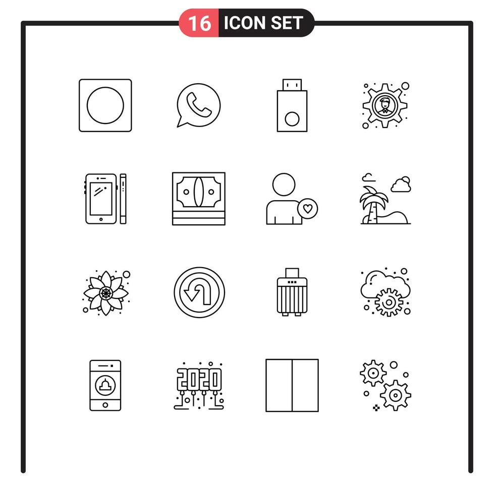 modern uppsättning av 16 konturer och symboler sådan som smart telefon företag lösning enheter redskap teknologi redigerbar vektor design element