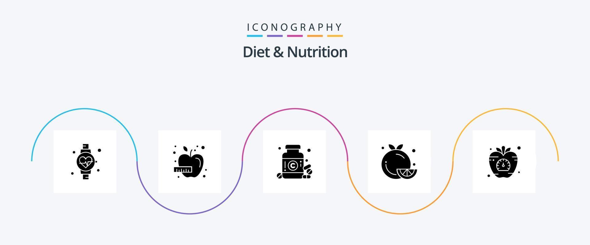 Diät und Ernährung Glyphe 5 Symbol Pack einschließlich Diät. orange. Arzneimittel. gesund Lebensmittel. Essen vektor