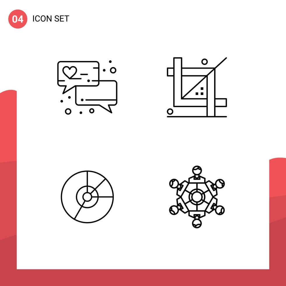uppsättning av 4 kommersiell fylld linje platt färger packa för kärlek chatt företag kodning utveckling diagram redigerbar vektor design element