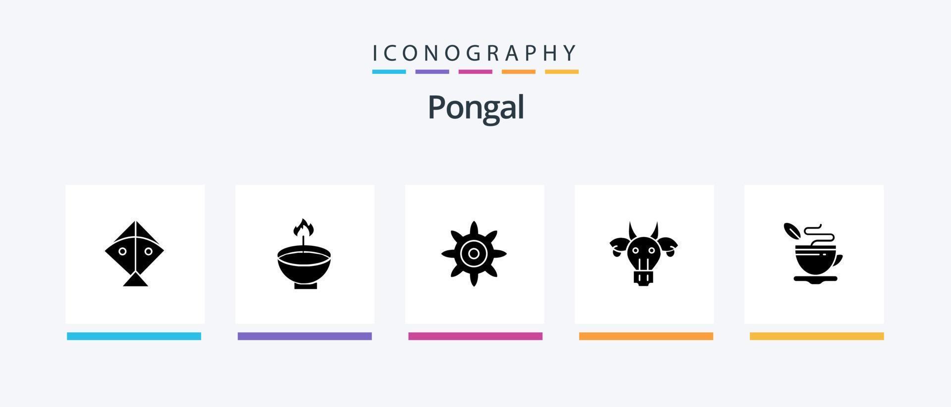 pongal glyf 5 ikon packa Inklusive festival. redskap. diwali. miljö. pongal. kreativ ikoner design vektor