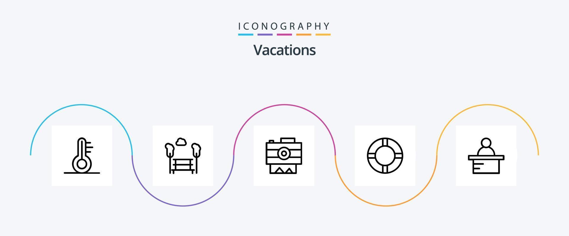 Urlaube Linie 5 Symbol Pack einschließlich Rettungsring. Versicherung . Bäume. Nocken vektor