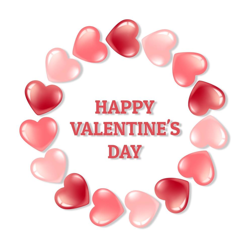 Kartenfahne mit einem runden Rahmen der rosa Herzen auf einem weißen Hintergrund. Postkarte zum Valentinstag und zum internationalen Frauentag. in einem realistischen 3D-Stil. vektor