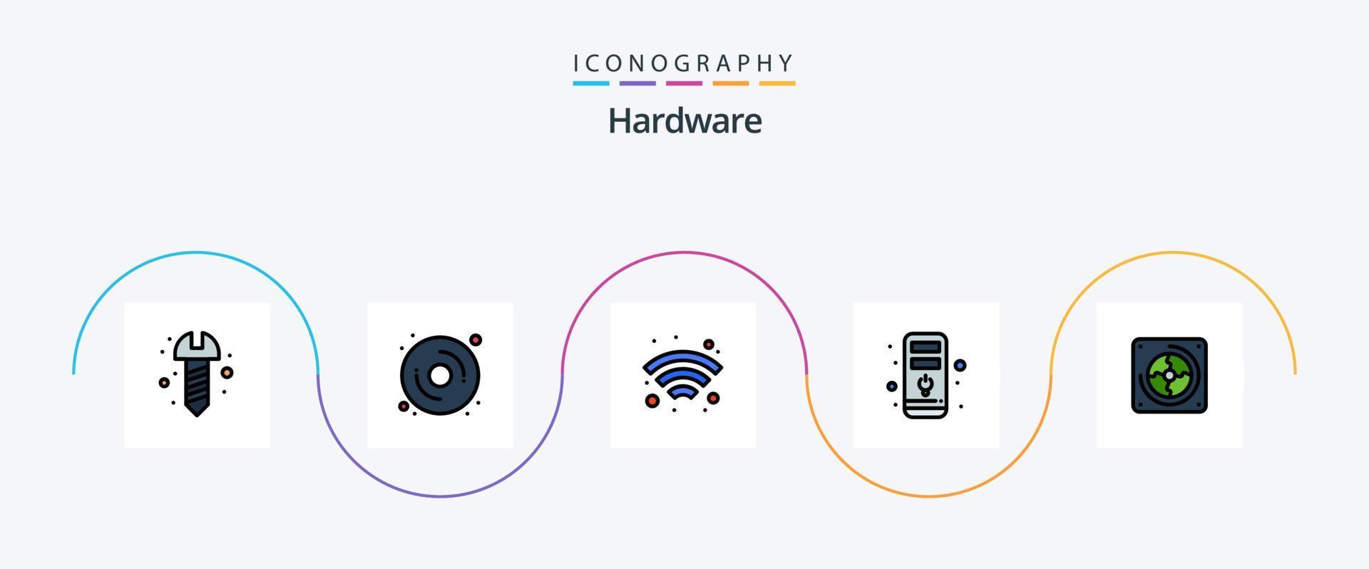 Hardware- Linie gefüllt eben 5 Symbol Pack einschließlich . Fan. kabellos. Computer. Ventilator vektor