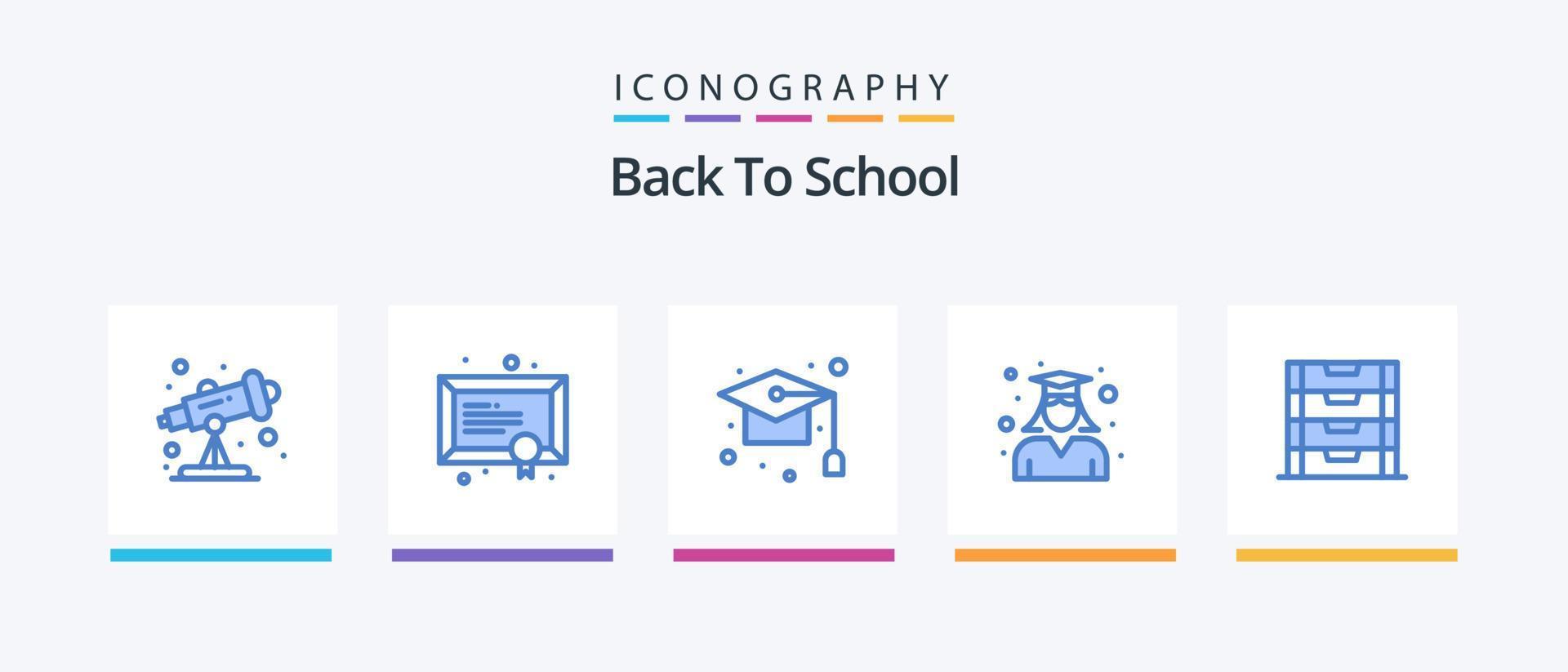 tillbaka till skola blå 5 ikon packa Inklusive dokumentera. skola. utbildning. gradering. utbildning. kreativ ikoner design vektor