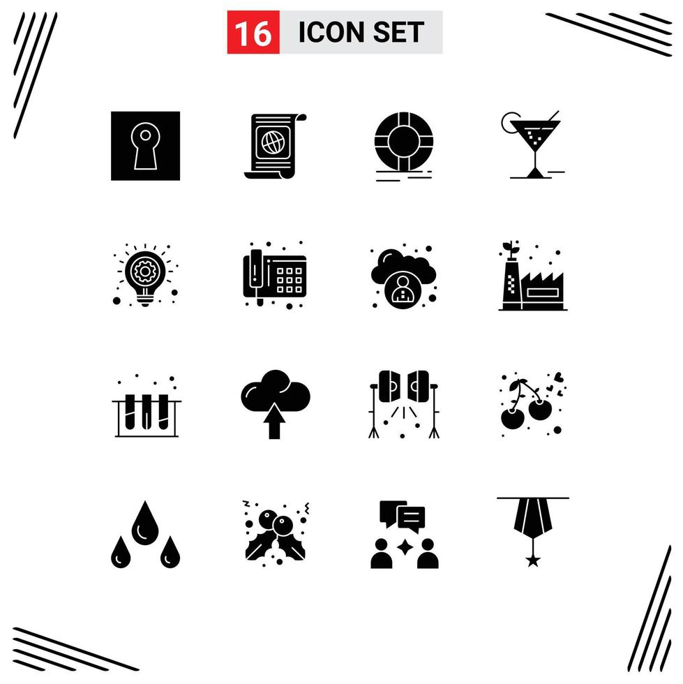 16 thematisch Vektor solide Glyphen und editierbar Symbole von Hotel Brille Datei Glas Schutz editierbar Vektor Design Elemente