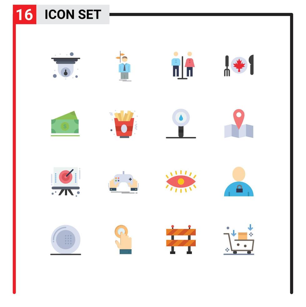 Universal- Symbol Symbole Gruppe von 16 modern eben Farben von Dollar Kanada Richtung Herbst Bedienung editierbar Pack von kreativ Vektor Design Elemente