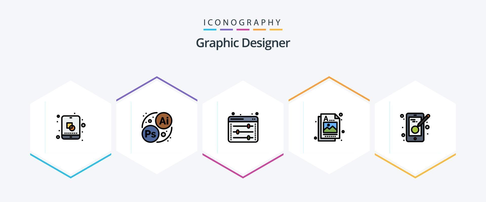 Grafik Designer 25 gefüllte Linie Symbol Pack einschließlich Entwerfen. Kreativität. Netz Optionen. Bild. Grafik vektor