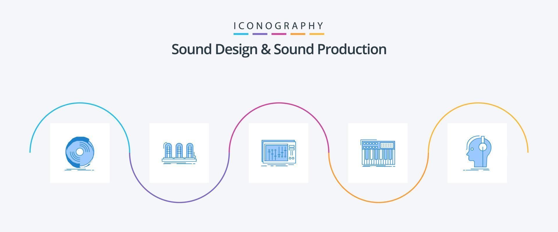ljud design och ljud produktion blå 5 ikon packa Inklusive tangentbord. studio. ljud. musik. dj vektor