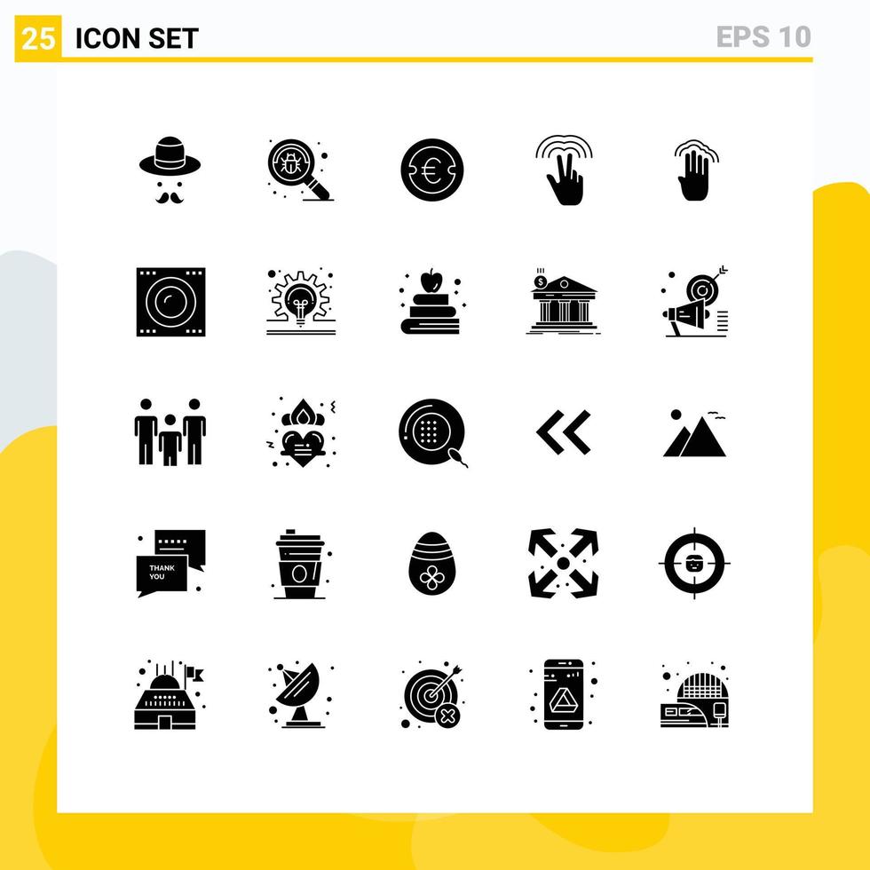 grupp av 25 fast glyfer tecken och symboler för fingrar hand mynt gester pengar redigerbar vektor design element