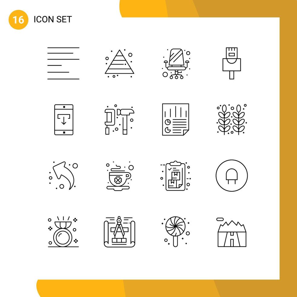 16 Universal- Gliederung Zeichen Symbole von Camping Handy, Mobiltelefon Büro herunterladen Anwendung editierbar Vektor Design Elemente