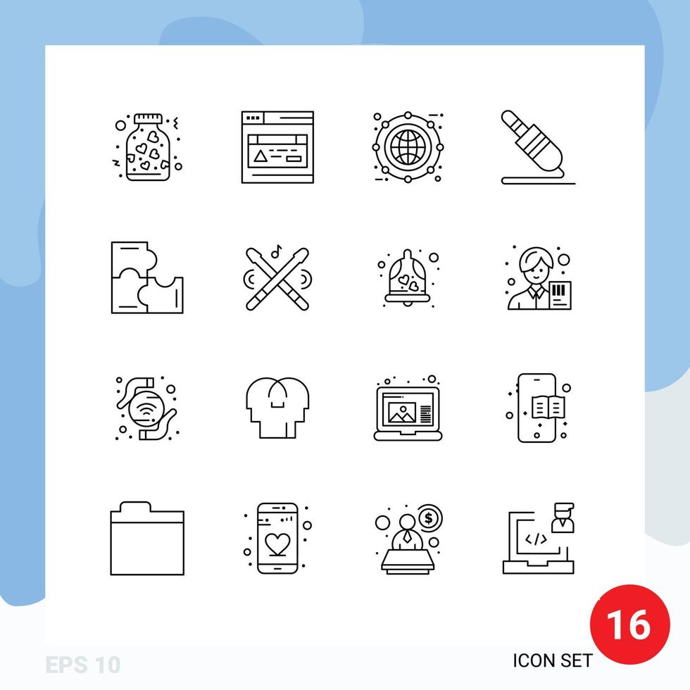 16 Benutzer Schnittstelle Gliederung Pack von modern Zeichen und Symbole von Puzzle Technologie Archiv Stift Audio- Kabel editierbar Vektor Design Elemente