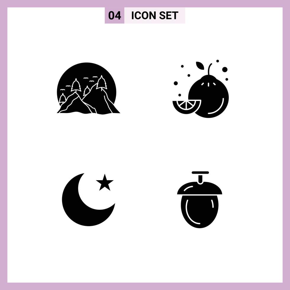 uppsättning av 4 modern ui ikoner symboler tecken för kulle stjärna berg frukt skog redigerbar vektor design element