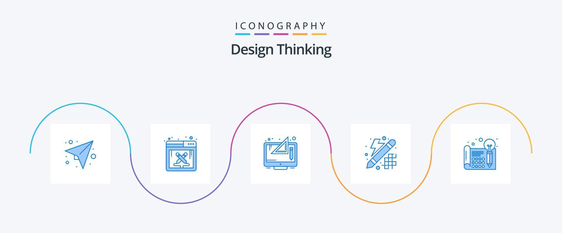 design tänkande blå 5 ikon packa Inklusive kreativ. innovation. kreativ. design. tänkande vektor