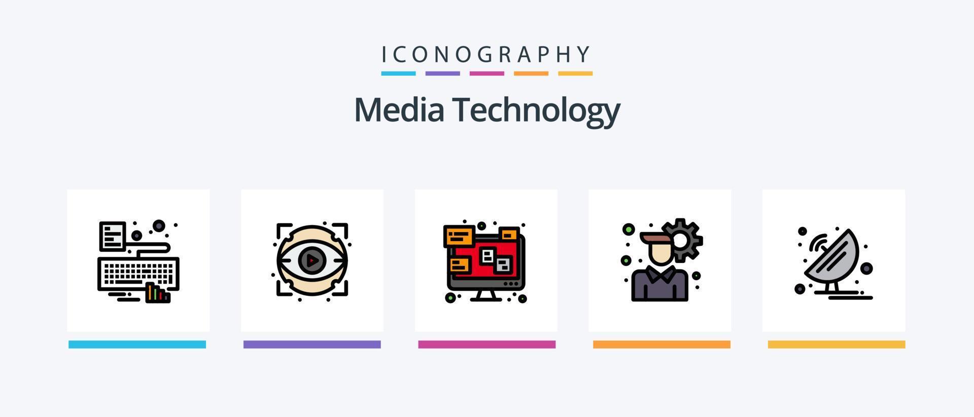 media teknologi linje fylld 5 ikon packa Inklusive förtroende. mobil. film. kör. nätverk. kreativ ikoner design vektor