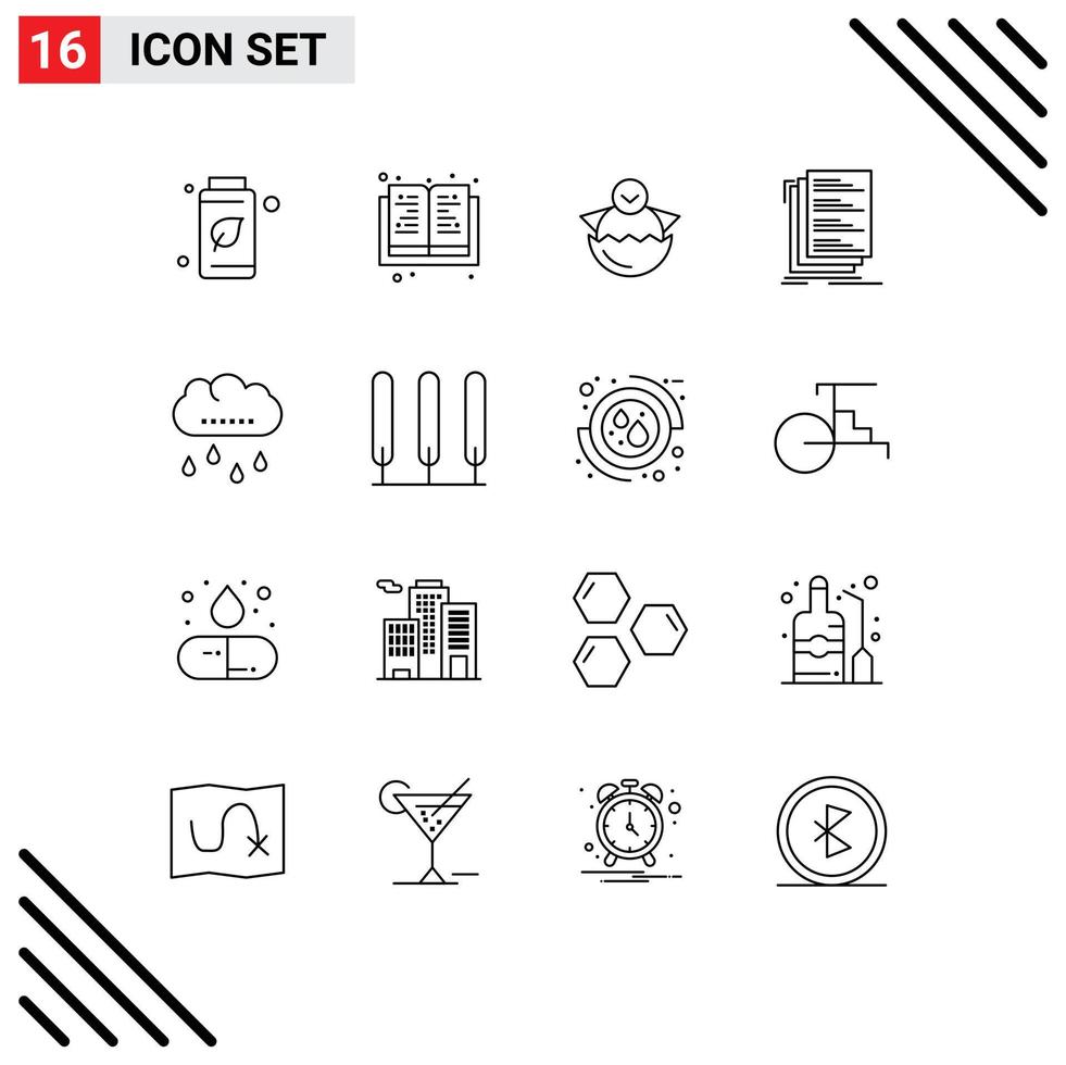 Pack von 16 modern Umrisse Zeichen und Symbole zum Netz drucken Medien eine solche wie Wolke Dateien Hähnchen kompilieren Code editierbar Vektor Design Elemente